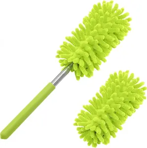 Microfiber Duster for Cleaning, Tukuos Hand Washable Dusters with 2Pcs Replace Microfiber Head, Extendable Pole, Detachable Cleaning Brush Tool for Office, Car, Window, Furniture, Ceiling Fan Green TUKUOS