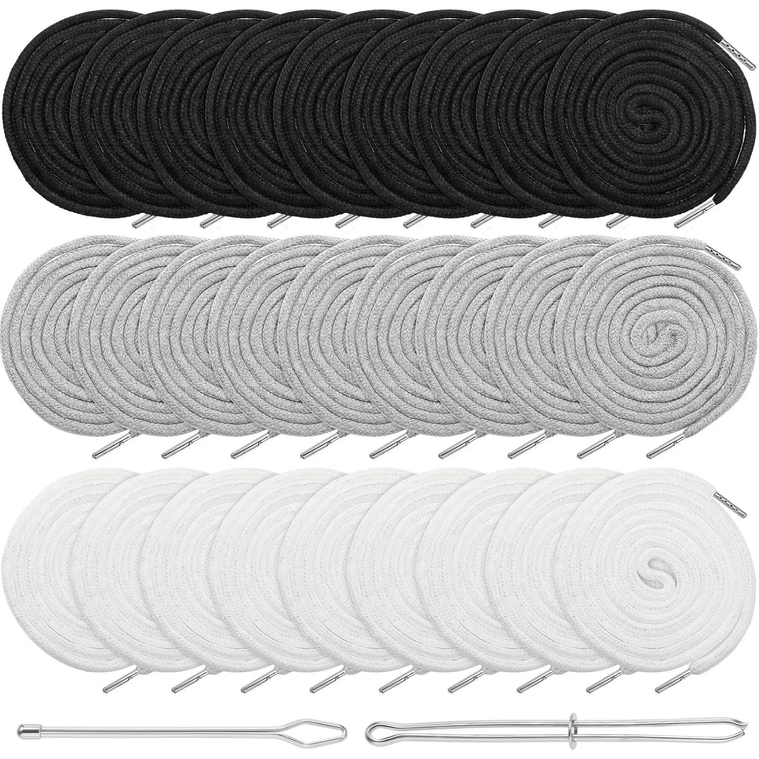 30 count Replacement Drawstring Cords 66 Inches XL Drawstring Hoodie String Replacement Clothing with 2 count Flexible Easy Threaders for Sweatpants Hoodies Pants Jackets Coats
