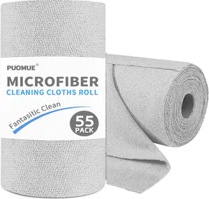 Microfiber Cleaning Cloth Roll 55 Pack – Tear Away Reusable Towels, Absorbent & Lint Free Cloth for Car, Kitchen, Window & Home Cleaning, Grey
