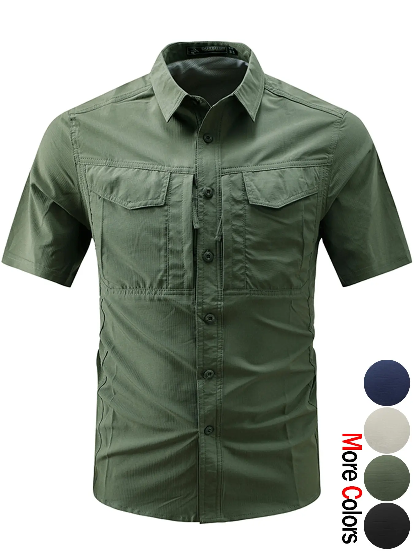 Men's Tactical Short Sleeve Collared Shirt, Stretch Waterproof Wear Resistant Breathable Lightweight Cargo Top with Multiple Pockets, Casual Lapel Style Outdoor Blouse for Daily Commute, Wilderness Adventure, Hiking, Fishing, Breathable Clothes