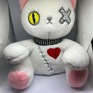 Bedazzled Gothic Cat Plush Stash jar, Animal Doll Stuffed Toy, Mason Jar 8oz