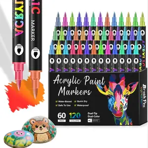 Acrylic Marker Set Dual-Head Dual Color Liquid Soft Brush Pens Acrylic Paint Markers for Art Rock Painting Calligraphy DIY Crafts Card Making Office School Supplies