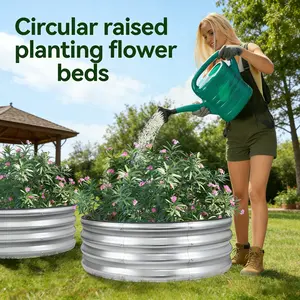 2pc Galvanized Raised 3×3×1ft Planter Boxes Outdoor with Easy Assembly, Round Garden Bed for Vegetables, Fruits, Flowers