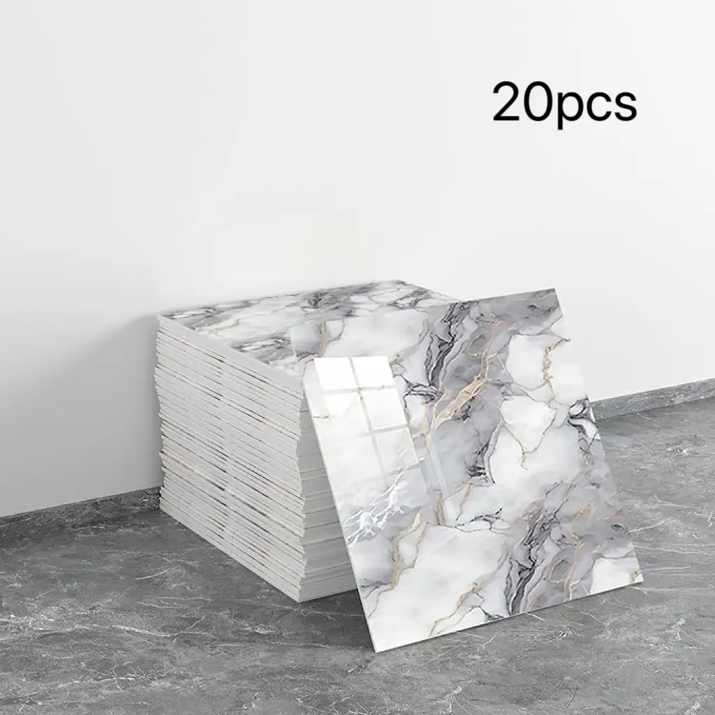20pcs Marble Peel and Stick Panels, Peel And Stick Panels For Walls, Waterproof PVC Shower Wall Panels Renter Friendly Wall Panels Bathroom Backsplash Tile for Bedroom, Kitchen 11.8"x11.8" (Gray and White,19.4 Sq.Ft.)