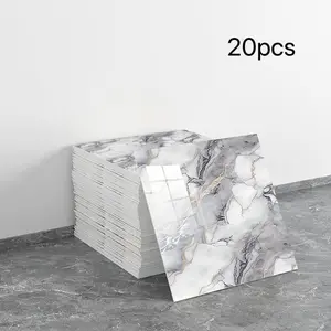 20pcs Marble Peel and Stick Self Adhesive Panels Waterproof PVC Shower Wall Panels Renter Friendly Wall Panels Bathroom Backsplash Tile Stick on Wall for Bedoom, Kitchen 11.8"x11.8" (Gray and White with Light Gold Lines,19.4 Sq.Ft.)