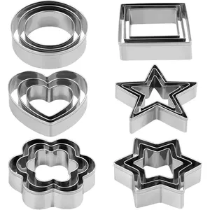 Stainless Steel Cookie Cutters Set, 18 count, , Flower, Heart, Circle, Square, Hexagram Shapes