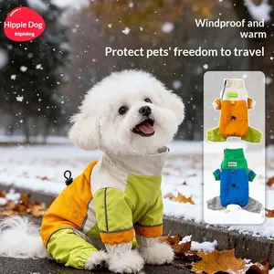 Hippie Dog Winter Warm Dog Clothes High-end Colorblock Plush Lined 4-Legged Jacket with Leash Hole for Small and Medium Dogs Pet Coat Windproof and Warm