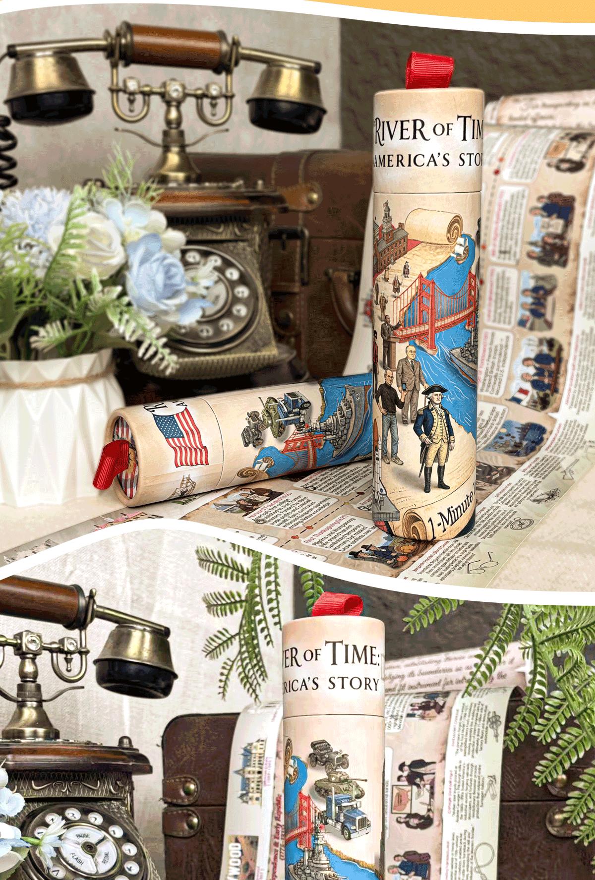 U.S. History Timeline Scroll American History Chart Illustrated Historical Events Poster 2 Meter Educational Timeline for Kids Teens Adults Classroom Wall Decor with Color Coded Milestones Famous Landmarks Inventors Presidents and Era Objects