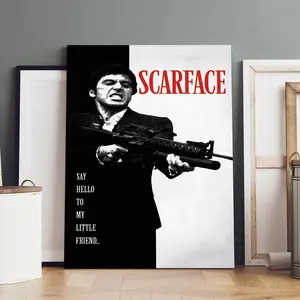 Scarface Movie Poster, Wooden Framed Canvas, Modern Art, Fashion Poster, Living Room Bedroom Decoration, Hallway Office Mural, Kitchen, Home Poster, Wall Decoration, Ideal Gift, Ornaments