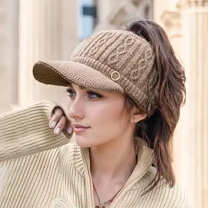 Women's Cable Knit Thermal Baseball Cap - Thick Yarn, Thermal Insulating, Keep Warm Knitting Headwear, Winter Essential, Thick Elastic Band, Adjustable Strap, Comfortable Fit, New Year Holiday Must-Have, Cable Knit Hats, Keep Warm Hats, Chunky Yarn Hats,