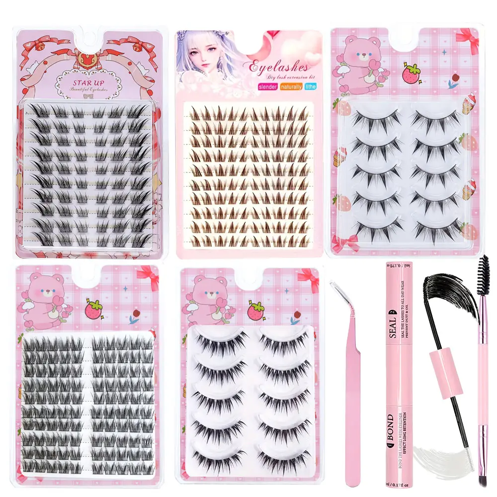 5 boxes of eyelash extension set, comic eyelash cluster C roll set group eyelash set large box single eyelash extension perfect for DIY eyelash extension comprehensive eyelash application kit Cosmetic False Eyelashes Extensions