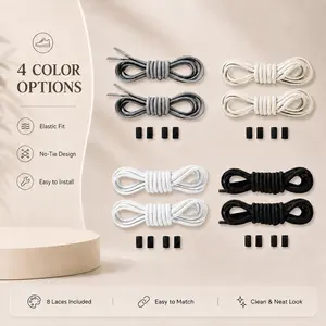 No-Tie Elastic Rubber Shoelaces for Footwear, Sports Shoes - 1 Size, Stretch Fit for Running, Walking - Tieless Bungee Laces for Adults, Kids, Elderly