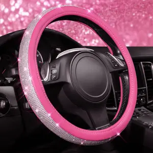 Bling Rhinestone Decor Car Steering Wheel Cover, Universal Car Steering Wheel Protector, Car Interior Accessories for Women & Girls