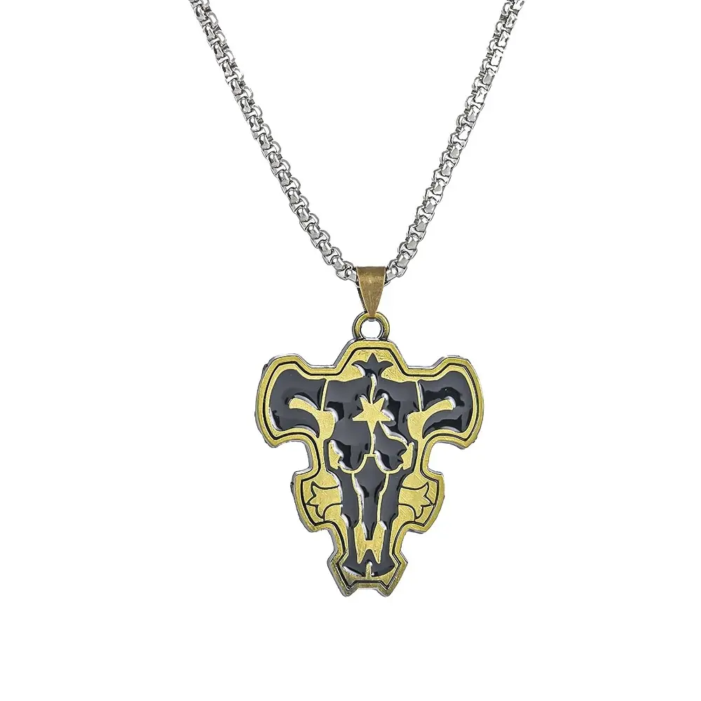 Five-leaf Asta Black Cow Logo Charming Clavicle Chain Personalized Trendy Jewelry Anime Black Four-leaf Clover Pendant Necklace