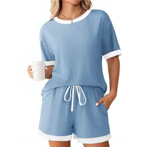 EncoLax Womens Pajama Sets 2 Piece Lounge Set Short Sleeve Summer Shirts Striped Shorts Casual Tops with Pockets