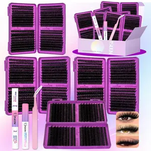 DIY Volume Lash Clusters Kit ,DIY Lash Extension Kit D CURL, Eyelash Extensions,with Lash Bond, Eyelash Glue and Seal&Remove&Tweezers, Eye Corner Eyelashes
