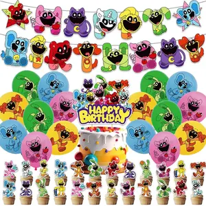 42pcs Smiling Critters Party Supplies Set - Decoration Kit with Banner, 16 Balloons, Cake Topper, 24 Cupcake Toppers, Hanging Swirls for Party Gifts