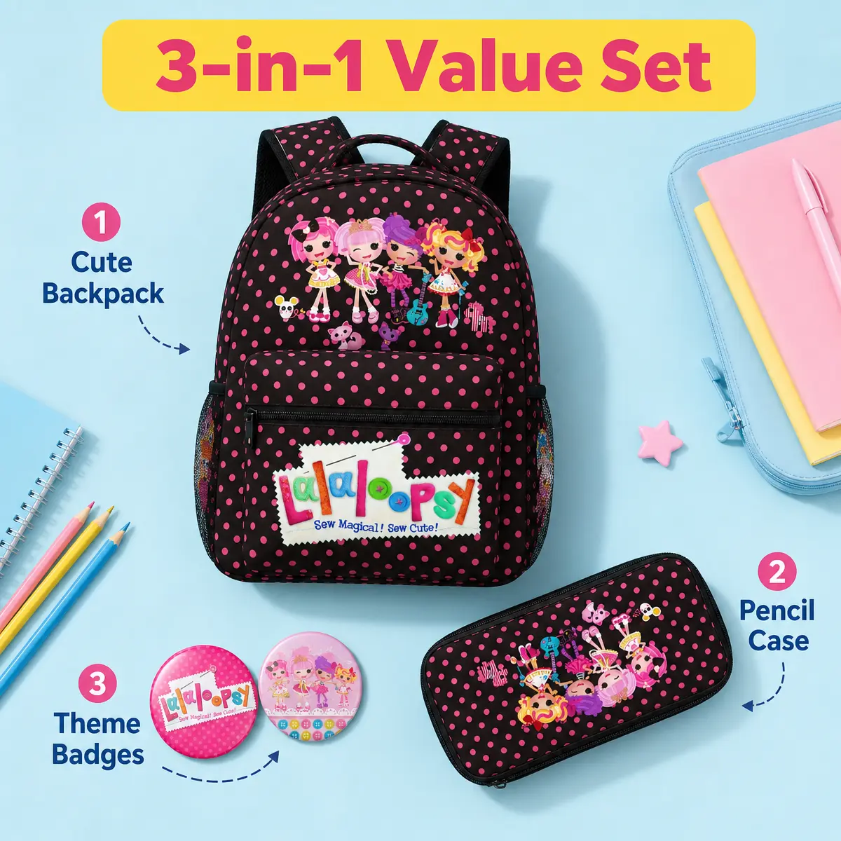 Lalaloopsy Backpack for Teenagers We're Lalaloopsy Netflix Daypack with Adjustable Shoulder Straps Portable MGA Lalaloopsy Daypack for Daily Use