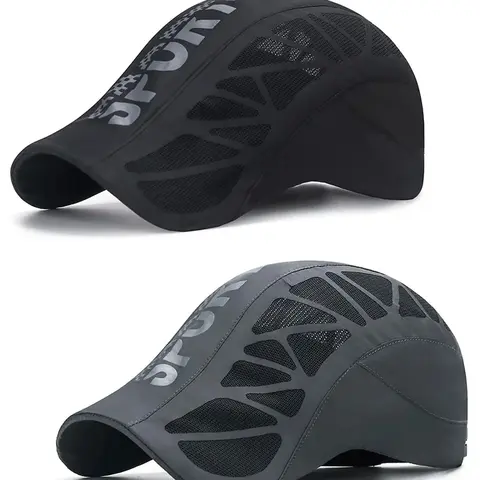 2 Pack Men's Breathable Cap Quick Dry Outdoor Sports Hat Newsboy Hat Adjustable Beret Ivy Cap Irish Cabbie Driving Hunting Hats Quality Caps Cycling Lightweight Hat Quick Drying Hat Adjustable Fit Hat