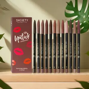 Shcoety Cosmetics Long Lasting Lip Liner Set 12pcs Matte Lip LinePencil Easy Coloring Lipstick Pen for All Occasions Girls Makeup Accessories Lipliner