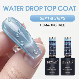 Beyad 3D Water Drop Gel Top Coat - Non Wipe Glossy Finish Gel Polish for Bubble Manicure, 10ml Clear Soak Off Gel for Professional DIY Nail Art Decoration, Compatible with UV LED Lamp