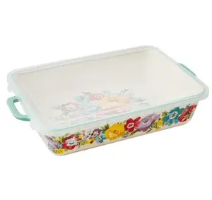 Ceramic Baker with Lid, Sweet Romance, 17.32 x 12.21 x 5.51 Inches