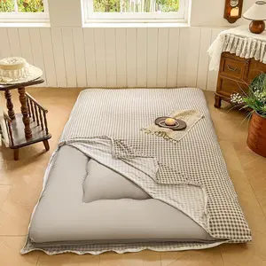Tan Gingham Japanese Floor Mattress Futon Cover Twin for 3-4" Thick Pad, Taupe Checked Plaid Japanese Tatami Mattress Cover,Grid Guest Sleeping Mat for Floor (Tan Gingham, Twin)