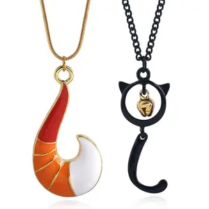 2PCS cat bell hook necklace fox tail pendant chain clavicle chain men and women couple jewelry party birthday gift