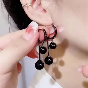 Tassel Earrings with Super Drooping Feeling, Fairy Temperament, Retro Trendy Black Ball Earrings for Women, Unique Design, Versatile Ear Accessories DZEH1613