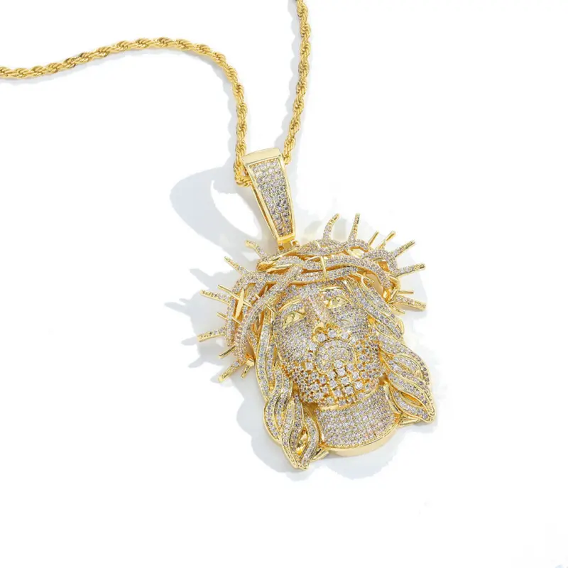 Male Hip Hop Titanium Steel Rhinestone Jesus Pendant Necklace - Copper Jewelry, Casual-Party Wear, All-Match Elegant Fashion Charm Accessory Gift, Elegance, Necklaces, Christian Cross Charms & Pendants, Cross Crucifix Charms & Pendants