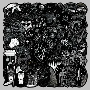 50 Black and White Doodle-style Cartoon Stickers, Suitable for Scrapbooks, Diaries, Laptops, Water Bottles, Cars, and Other Faith-based Designs—gifts with Positive Messages. Sticker Decals Premium Skull Stickers