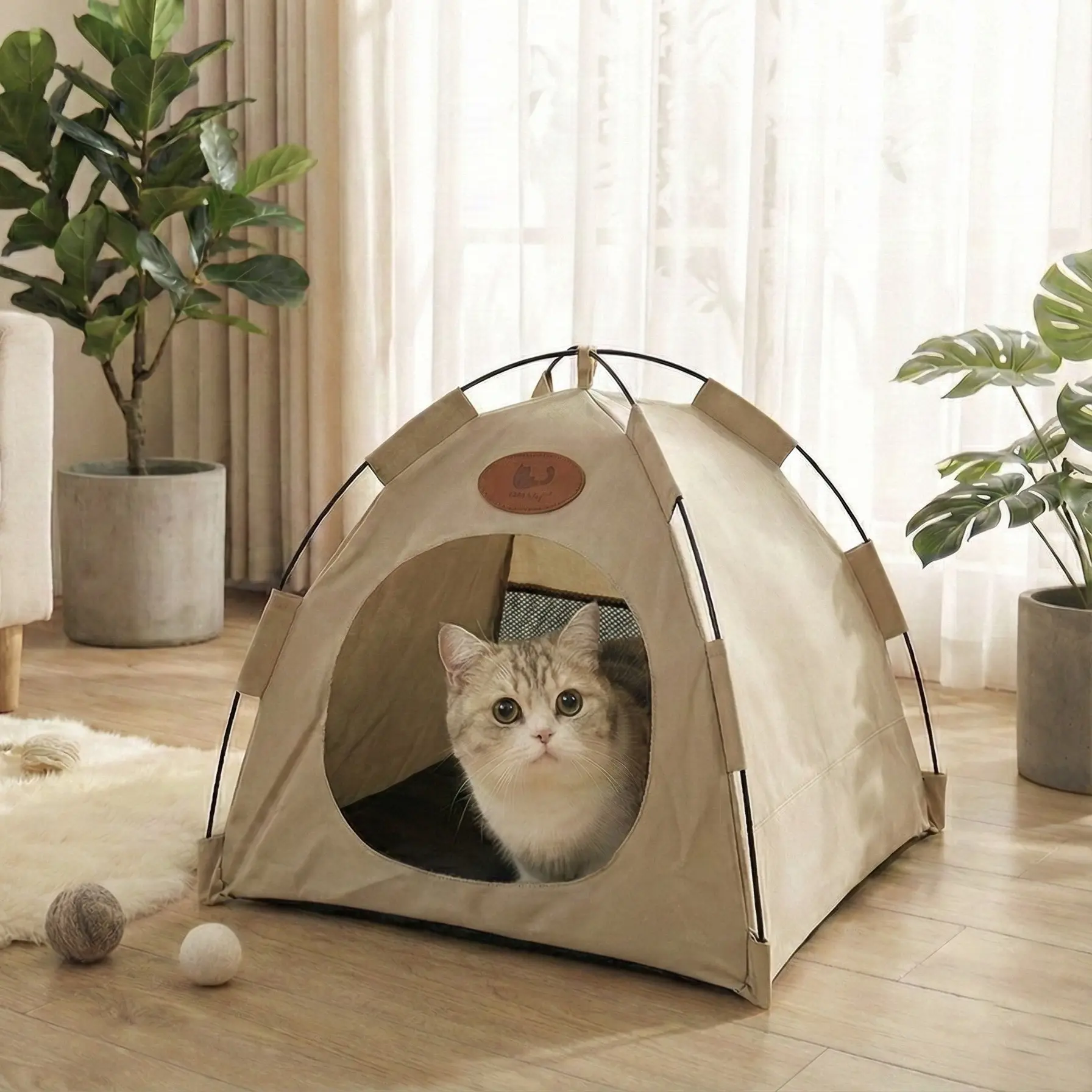 Foldable No-Assembly Cat Tent Enclosure, Mesh-Sided, Lightweight, Durable Cat House for Indoor/Outdoor Use