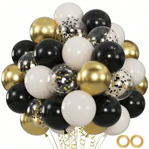 62pcs Black White Gold Balloons - 12 inches Black White Gold and Confetti Balloons, perfect for birthday parties, weddings, engagement decorations, graduations, baby showers, retirement parties, anniversaries, holiday celebrations, Father's Day
