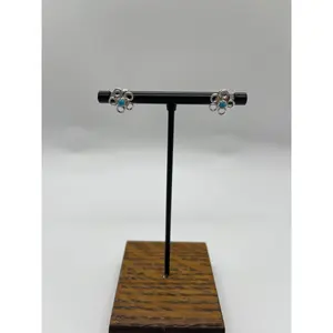 Turquoise Flower Post Earrings by Larson Chee, Navajo