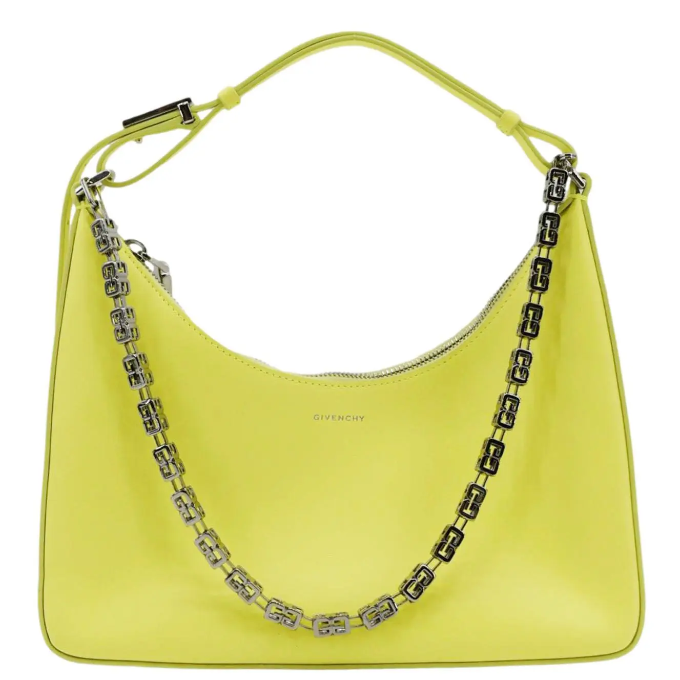 Pre-owned Givenchy Leather Shoulder Bags Moon Cut Out Small Hobo Bag Neon Yellow