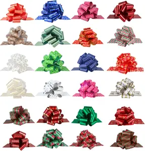 24 count Christmas Wrap Pull Bows with Ribbon 5 Wide Wrapping Accessory for Xmas Present, , Florist, Bouquet, Basket(24 PCS)