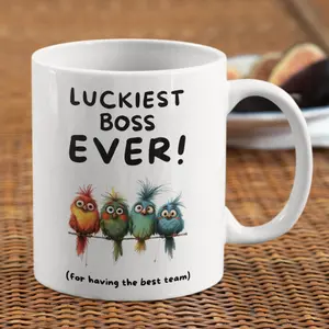 BNB – Luckiest Boss Ever Ceramic Mug 11oz/15oz, Funny Boss Gifts for Boss Manager Coworker Colleague Workmates on Boss Day Halloween Christmas, Hilarious Office or Home Office Drinkware Reusable And Washable Coffee Cup