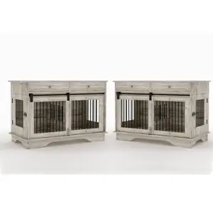 [GAOMON]Dog Furniture Crate, 47" Large Dog Crate Furniture w/ 2 Storage Draws & Removable Divider for Large/Medium/Small Dogs (Grey, Double Cage)