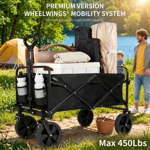Heavy Duty Folding Wagon Cart (Folding Trolley) – 350LBS/450LBS Capacity Collapsible Utility Cart with All-Terrain Wheels, Adjustable Handle for Beach, Camping, Outdoor Recreation