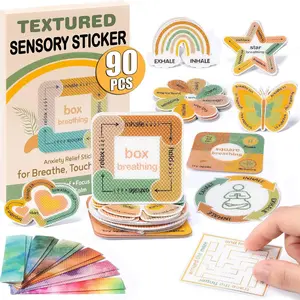 90 Pieces Calm Sensory Anxiety Stickers — 2 textured fidget strips for desks; mood calming for kids and adults; mindfulness breathing stickers for anxiety relief in classrooms, therapy settings, and offices
