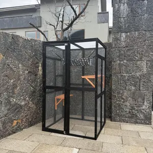 64” Outdoor Catio with Window Access | Large Wooden Cat Enclosure with Hammock & Platforms | Weatherproof Walk-in Cat House for Patio & Balcony