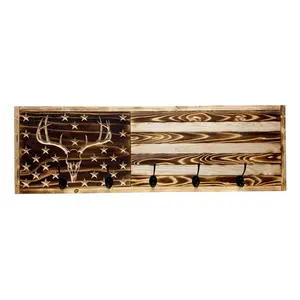 Deer Skull Hunting USA Flag Coat Rack