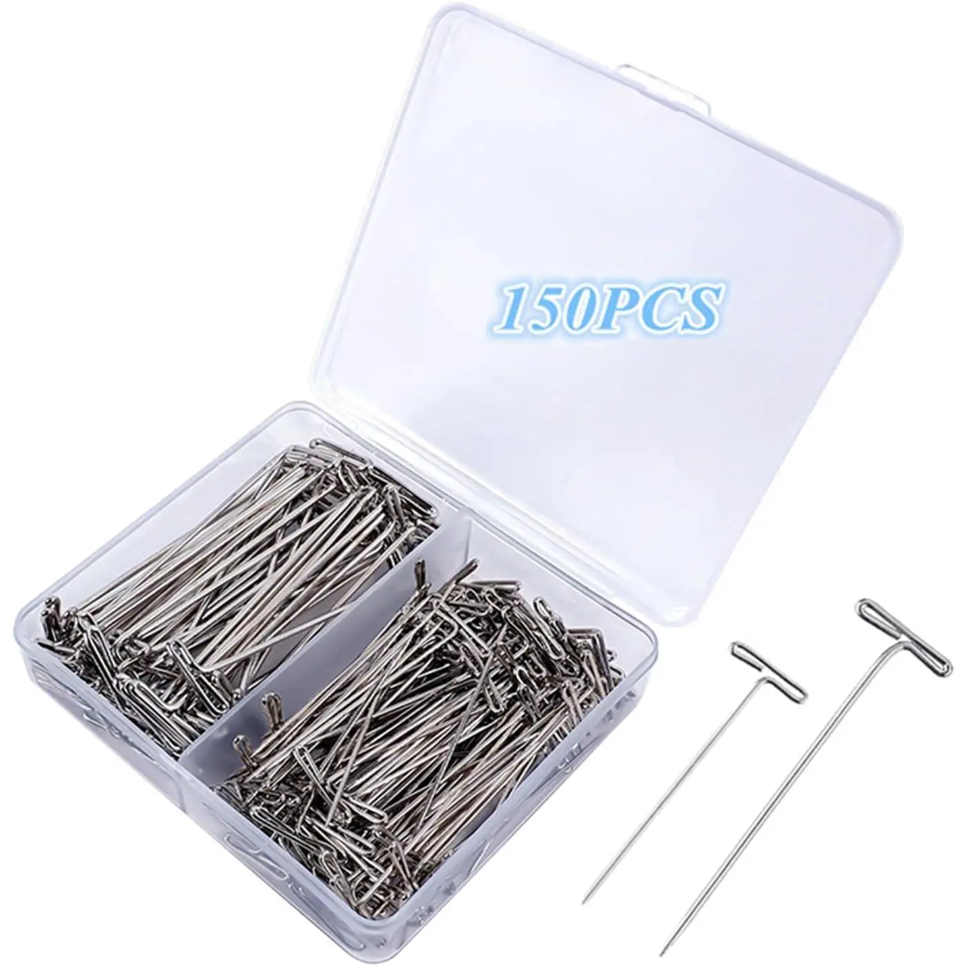 150 count T Pins, Sewing Pins for Blocking Knitting, Modelling, Wig Making and Crafts, Straight Pins T-Pins Stainless Steel Nickel Plated with Storage Box (1.5 Inch,2 Inch)