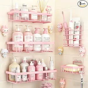 5 Pack Shower Caddy Organizer Rack Shelf for Inside Shower, Adhesive Bathroom Wall Storage Basket Rustproof Stainless Steel Shampoo Holder, Bathroom Accessory Decor Set#tiktokshopmothersday