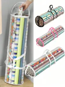 Transparent Gift Wrapping Paper Storage Bag, Holds 25 Rolls 30 Inch Long, PVC, with Handles and Zipper Top, Portable Tube Container, Gift Wrapping Supplies