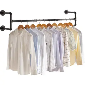 Clothing Rack Industrial Pipe Space-Saving Hanging Closet Rod,and Laundry Room(4 Bases), Black Hanger Installation Accessory shelves bedroom shelf floating shelves Iron Steel Cabinet Metal Hangable Decor Organiser Plants Mount Wall Garment Rack