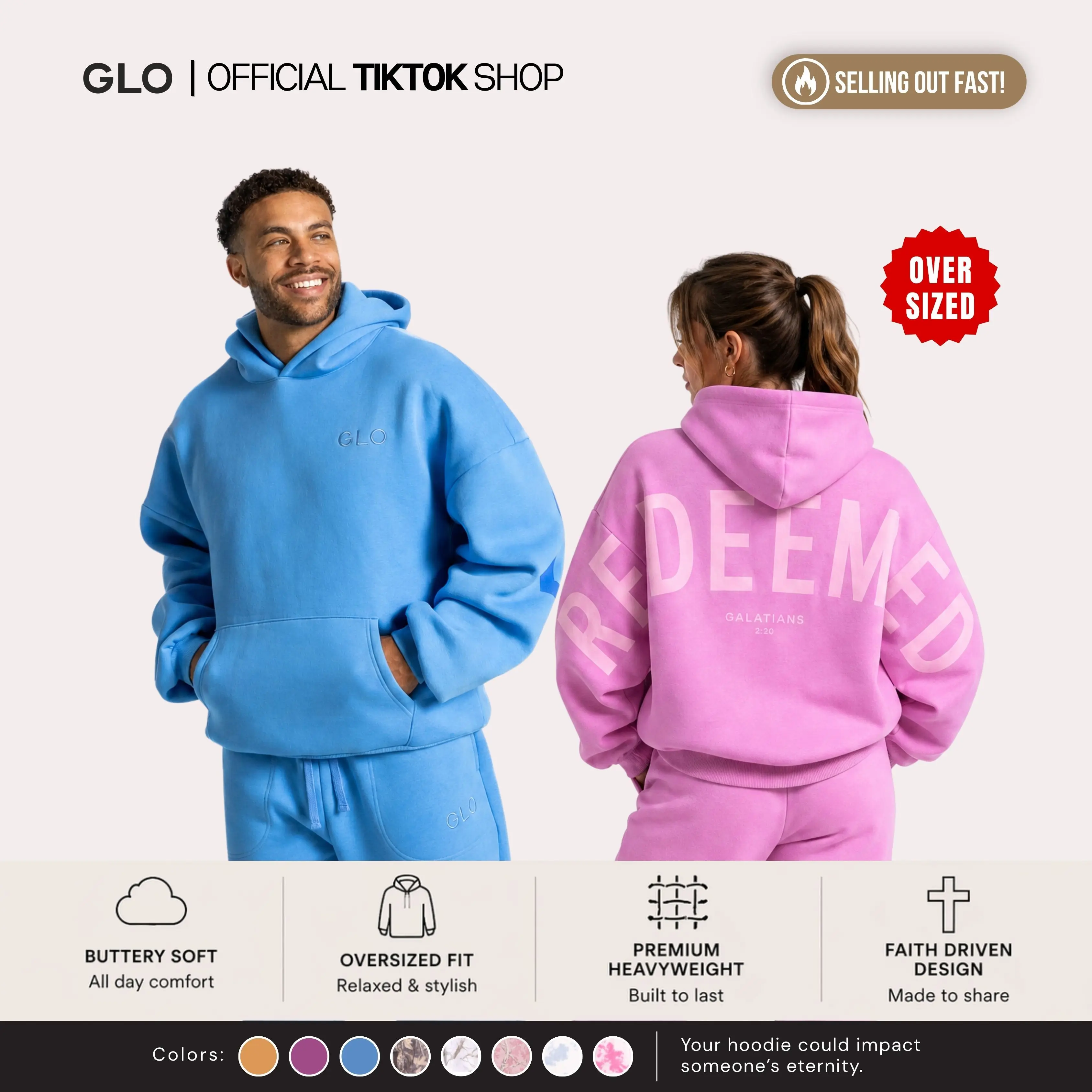 GLO Kingdom Essential Hoodie | "Limited Edition" I Dark Camo / Cloud Oversized Christian Hoodie Unisex Womenswear Pocket Sweatshirts