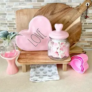 Glass Jar with Heart Top - Available in Red, Pink & Clear - Ideal for Bottles and Tin