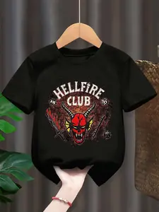 Summer T-Shirt Stranger Things Theme Hellfire Cartoon Print Pattern, Breathable And Skin-Friendly Trend Casual And Comfortable Clothing, Outdoor Fashion Festival Daily Dual-Purpose Boys And Girls Universal Comfort