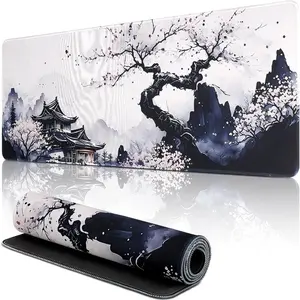 Japanese Sakura Gaming Mouse Pad, Anime Gaming Keyboard Mat, Non-Slip Rubber Base with Stitched Edges Mousepad for Gaming and Office Desk Mat